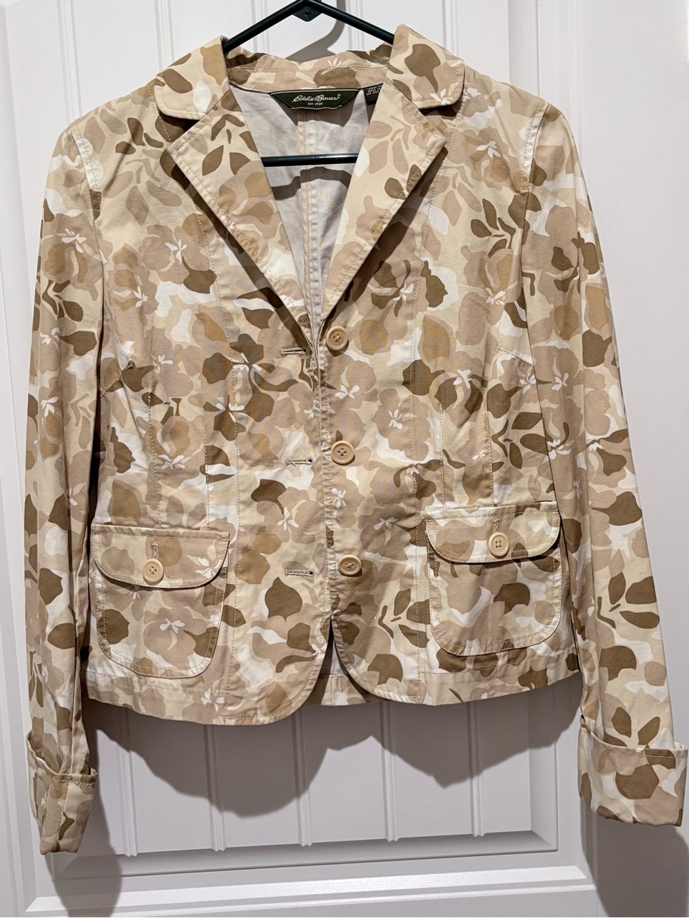 Eddie Bauer Beige Floral Cotton Blazer Jacket Women’s size 6